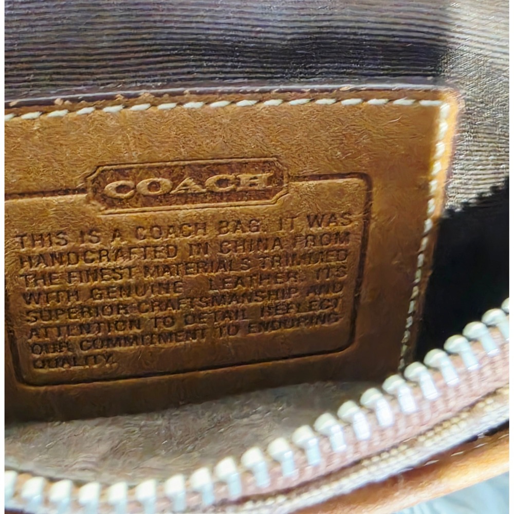 Coach Signature Jacquard Crossbody Bag Tan Leather Trim Slim Messenger Brown - Picture 4 of 12